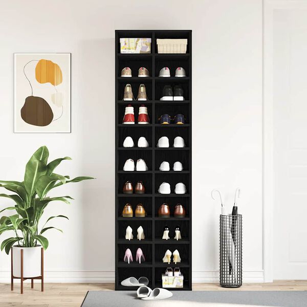 vidaXL Armoire &agrave; chaussures ch&ecirc;ne noir 54x34x183 cm bois d'ing&eacute;nierie