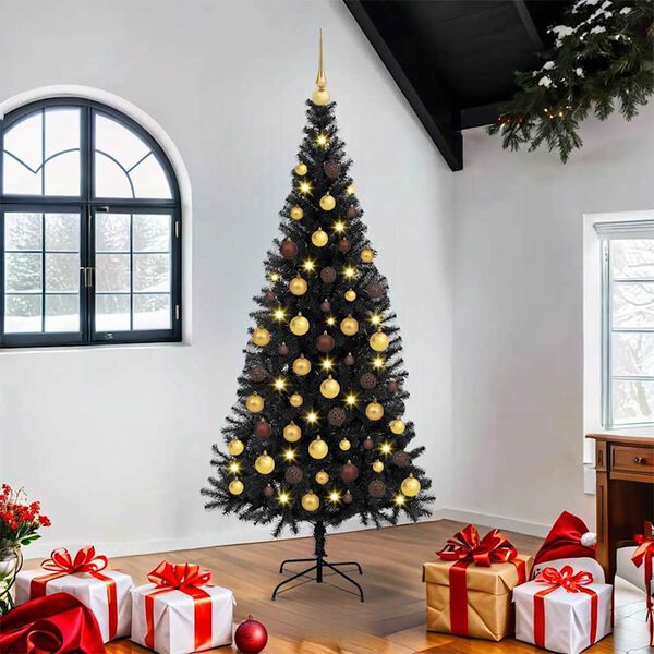 vidaXL Sapin de No&euml;l avec 300 LED avec support Noir 180 cm PVC