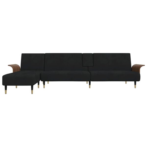 vidaXL Canapé-lit en forme de L noir 279x140x70 cm velours