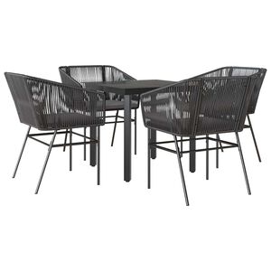 vidaXL Ensemble &agrave; manger de jardin et coussins 5 pcs noir rotin verre