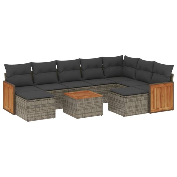 vidaXL Salon de jardin avec coussins 10 pcs gris r&eacute;sine tress&eacute;e