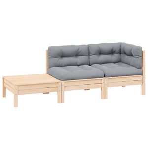 vidaXL Salon de jardin 3 pcs avec coussins gris Bois de pin massif