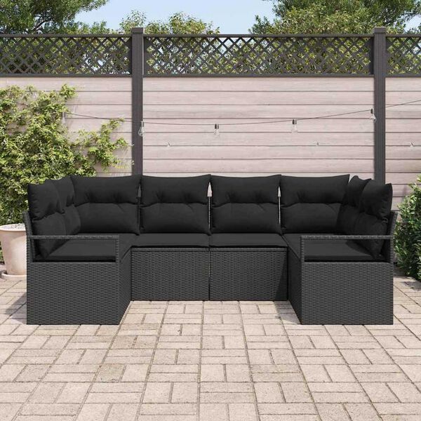 vidaXL Ensemble de canap&eacute; de jardin avec coussin 6 pcs Noir polyrotin