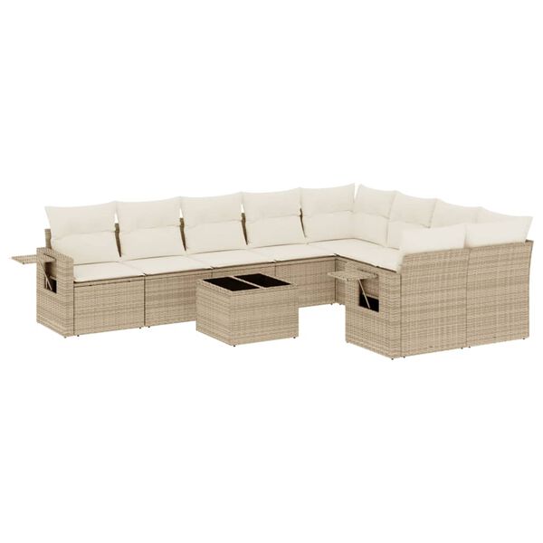 vidaXL Salon de jardin avec coussins 10 pcs beige r&eacute;sine tress&eacute;e