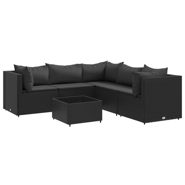 vidaXL Salon de jardin 6 pcs avec coussins Noir Résine tressée