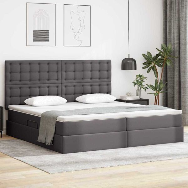vidaXL Lit de Rangement Gris 200 x 200 cm Cuir synth&eacute;tique
