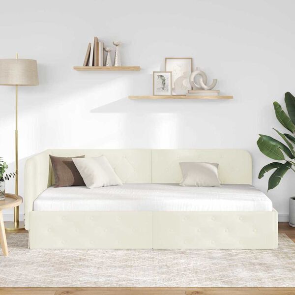 vidaXL Cadre de lit d'angle avec t&ecirc;te de lit Cr&egrave;me 90 x 200 cm Velours