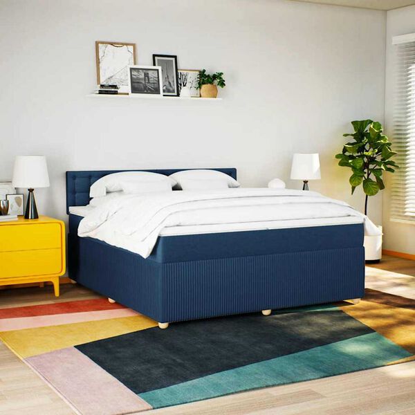 vidaXL Sommier &agrave; lattes de lit avec matelas Bleu 200x200 cm Tissu