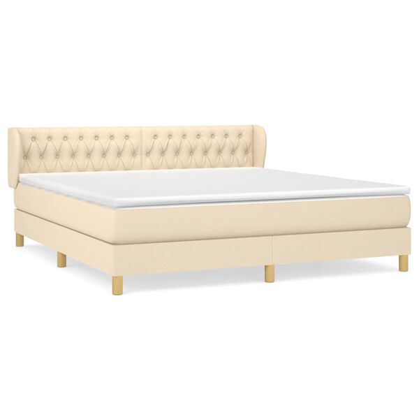 vidaXL Sommier &agrave; lattes de lit avec matelas Cr&egrave;me 180x200 cm Tissu