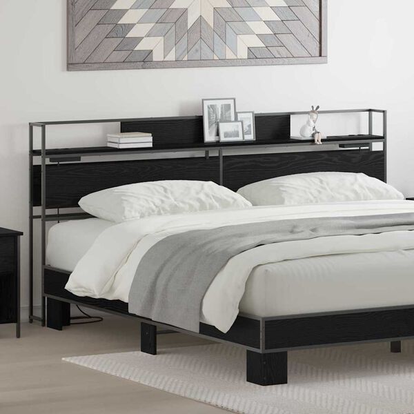 vidaXL T&ecirc;te de lit de rangement Ch&ecirc;ne noir 200 cm Bois d'ing&eacute;nierie