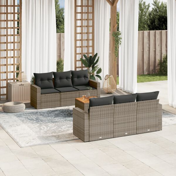 vidaXL Salon de jardin avec coussins 7 pcs gris r&eacute;sine tress&eacute;e
