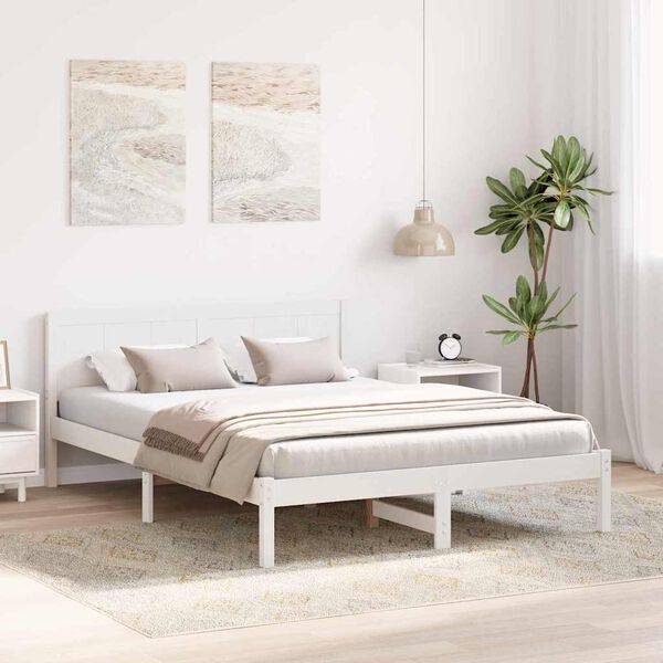 vidaXL Cadre de lit Blanc 150 x 200 cm Bois de pin massif