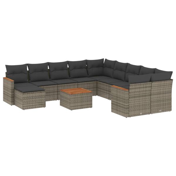 vidaXL Salon de jardin avec coussins 12 pcs gris r&eacute;sine tress&eacute;e