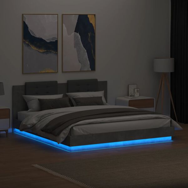 vidaXL Cadre de lit avec LED sans matelas gris b&eacute;ton 180x200 cm