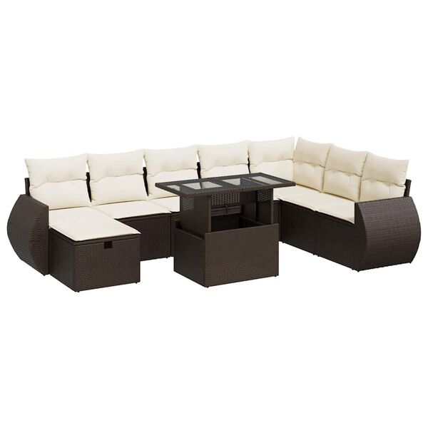vidaXL Salon de jardin avec coussins 9 pcs marron r&eacute;sine tress&eacute;e
