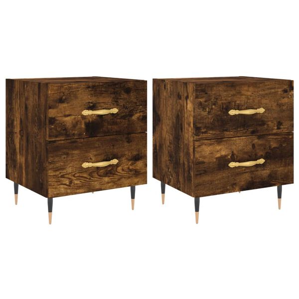 vidaXL Tables de chevet 2pcs ch&ecirc;ne fum&eacute; 40x35x47,5cm bois d&rsquo;ing&eacute;nierie