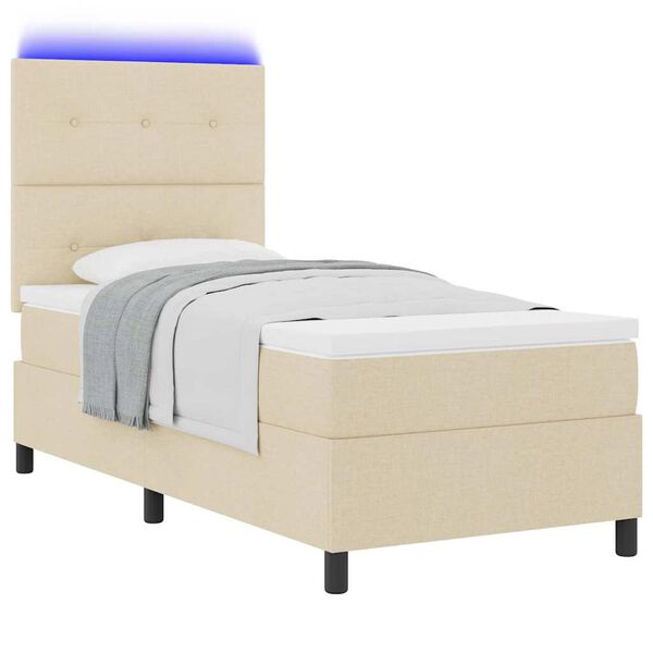 vidaXL Lit &agrave; ressorts avec matelas avec LED Cr&egrave;me 90 x 200 cm tissu