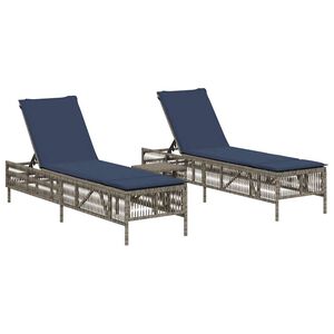vidaXL Ensemble de 2 chaises longues avec table gris r&eacute;sine tress&eacute;e