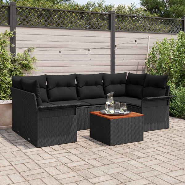 vidaXL Ensemble de canapé de jardin avec coussin 7 pcs Noir
