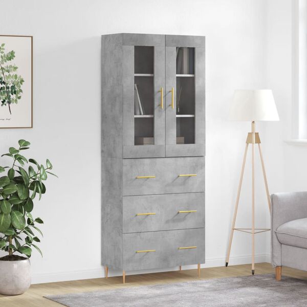 vidaXL Buffet haut Gris b&eacute;ton 69,5x34x180 cm Bois d'ing&eacute;nierie