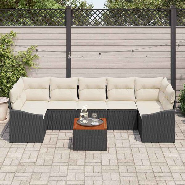 vidaXL Ensemble de canap&eacute; de jardin avec coussin 8 pcs Noir polyrotin