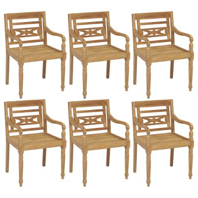 vidaXL Chaises Batavia avec coussins lot de 6 Bois de teck solide