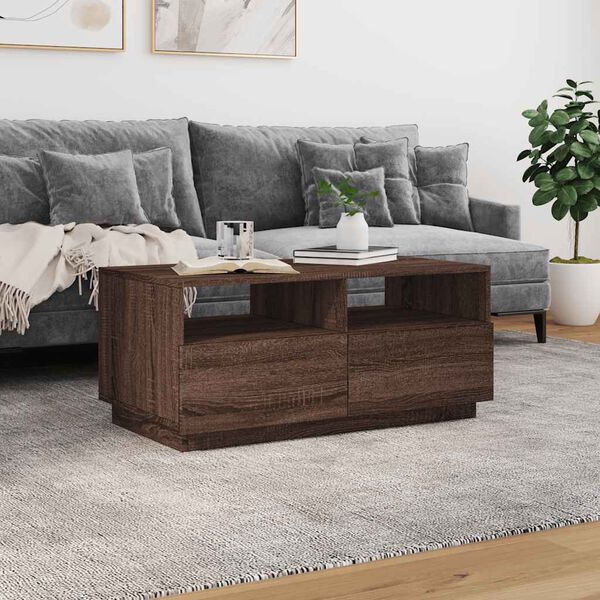 vidaXL Table basse avec lumières LED chêne marron 90x49x40 cm