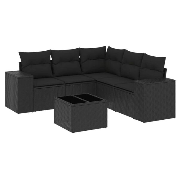vidaXL Salon de jardin 6 pcs avec coussins noir r&eacute;sine tress&eacute;e