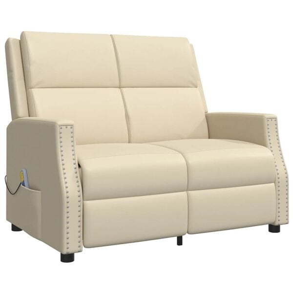 vidaXL Fauteuil de massage inclinable 2 places cr&egrave;me similicuir