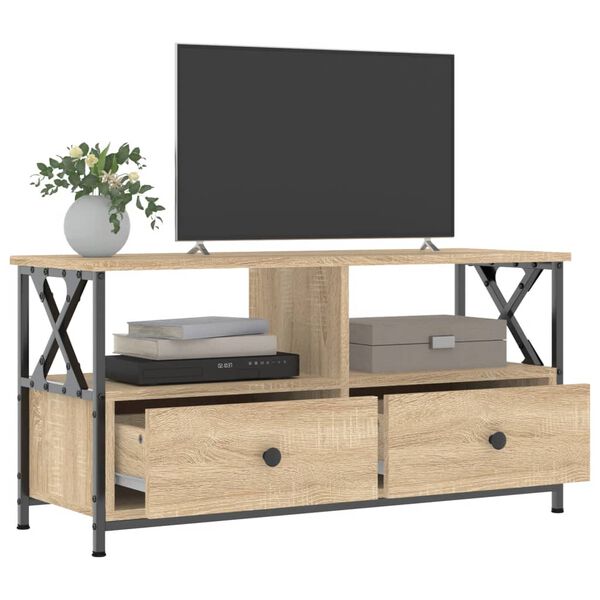 vidaXL Meuble TV chêne sonoma 90x33x45 cm bois d'ingénierie et fer