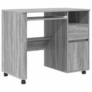 vidaXL Bureau avec roulettes Gris 91 x 50 x 77 cm Bois d'ing&eacute;nierie