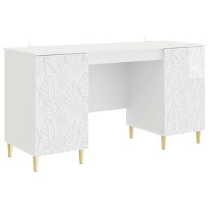 vidaXL Bureau Blanc brillant Bois d'ing&eacute;nierie 142,5 x 50 x 75 cm