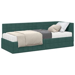 vidaXL Cadre de lit d'angle avec matelas 2 pcs Vert Velours