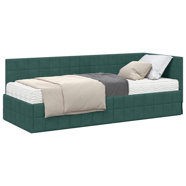 vidaXL Cadre de lit d'angle avec matelas 2 pcs Vert Velours