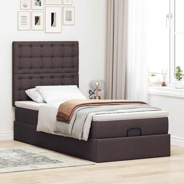 vidaXL Cadre de lit ottoman avec matelas marron fonc&eacute; 80x200 cm tissu