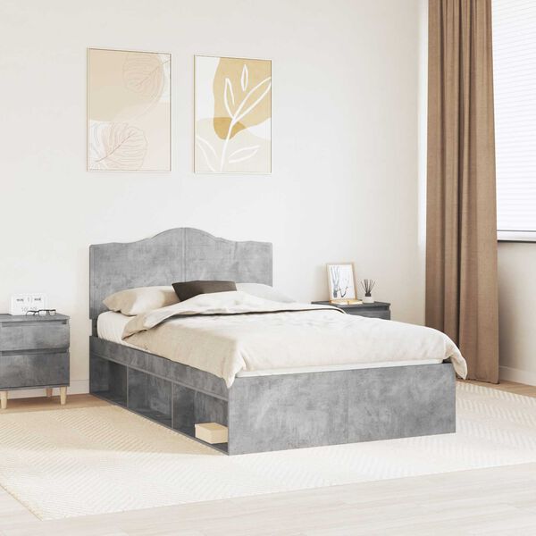 vidaXL Cadre de lit Gris B&eacute;ton 135 x 190 cm Pin massif
