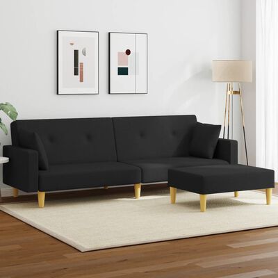 vidaXL Canapé-lit à 2 places avec repose-pied noir tissu