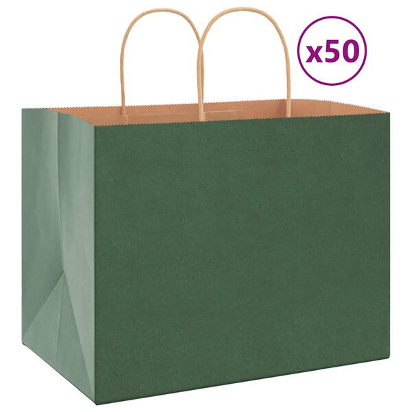 vidaXL Sacs en papier 50 pcs avec poign&eacute;es vert 32x22x24 cm
