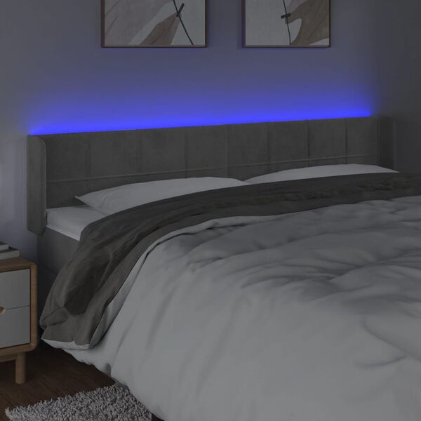 vidaXL T&ecirc;te de lit &agrave; LED Gris clair 203x16x78/88 cm Velours