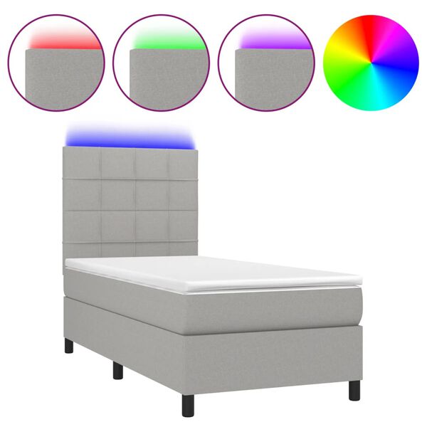 vidaXL Sommier &agrave; lattes de lit et matelas et LED Gris clair 100x200 cm