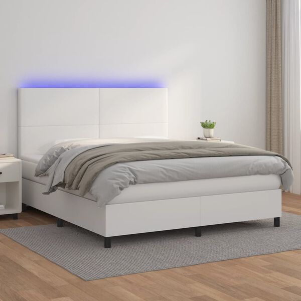 vidaXL Sommier &agrave; lattes de lit avec matelas et LED Blanc 180x200 cm