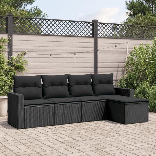vidaXL Salon de jardin 5 pcs avec coussins noir r&eacute;sine tress&eacute;e