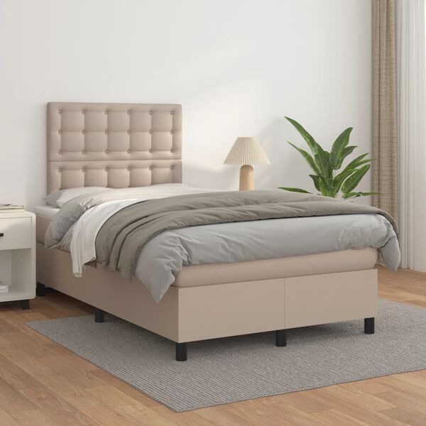 vidaXL Sommier &agrave; lattes de lit matelas cappuccino 120x190cm similicuir
