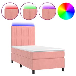 vidaXL Sommier &agrave; lattes de lit avec matelas LED Rose 90x190 cm Velours