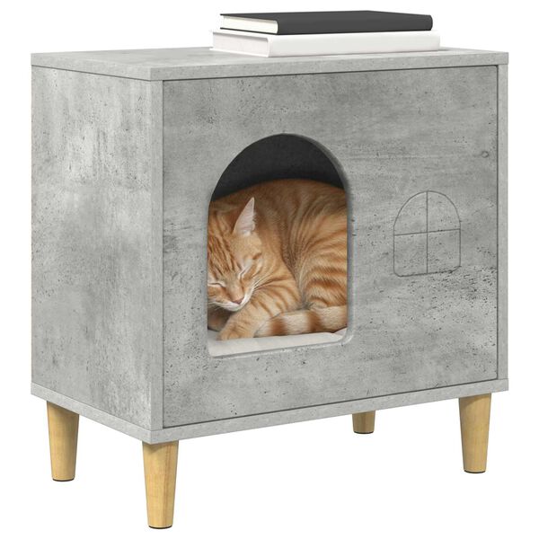 vidaXL Maison pour chat B&eacute;ton 51 x 30 x 52 cm Bois d'ing&eacute;nierie