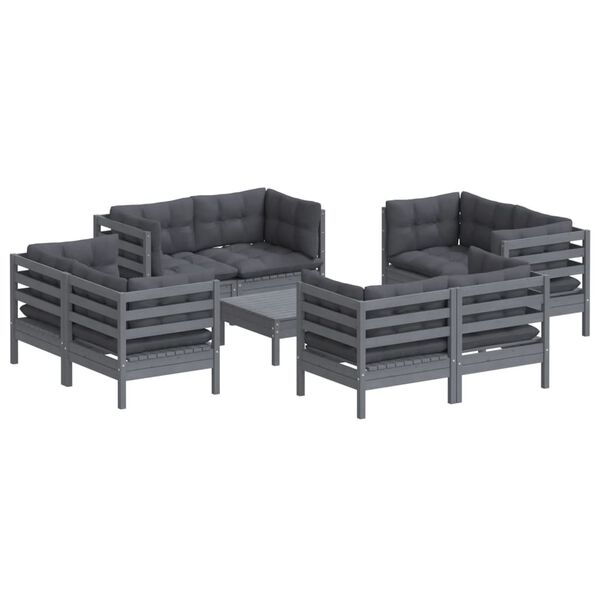 vidaXL Salon de jardin 9 pcs avec coussins anthracite bois de pin
