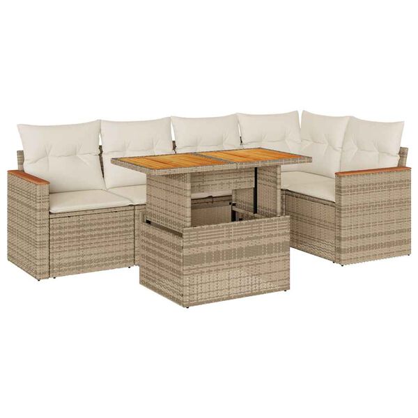 vidaXL Salon de jardin 6 pcs avec coussins beige r&eacute;sine tress&eacute;e acacia