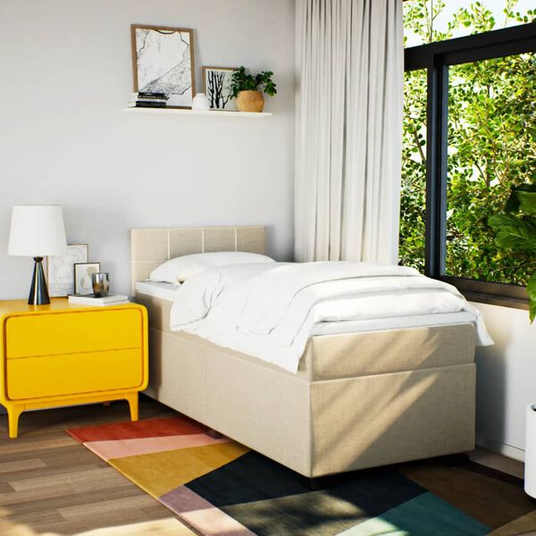 vidaXL Sommier &agrave; lattes de lit avec matelas Cr&egrave;me 100x200 cm Tissu