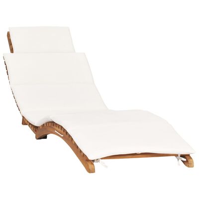 vidaXL Chaise longue pliable avec coussin blanc crème Bois de teck