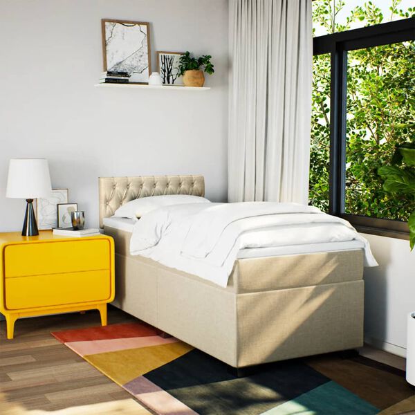 vidaXL Sommier &agrave; lattes de lit avec matelas Cr&egrave;me 90x200 cm Tissu